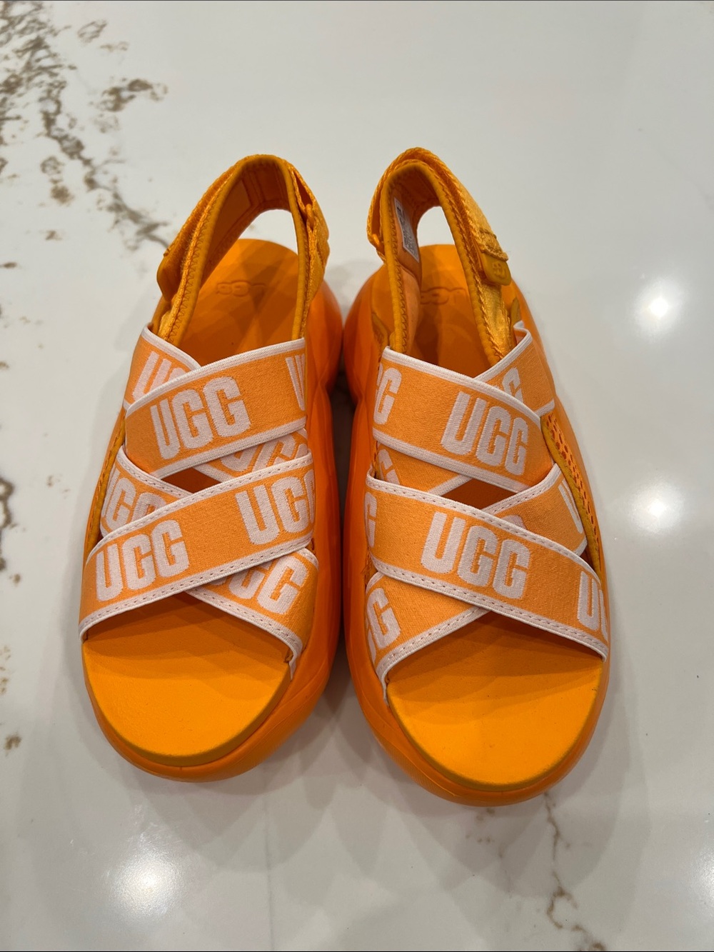 UGG women Bright Orange Logo Strap Sandals